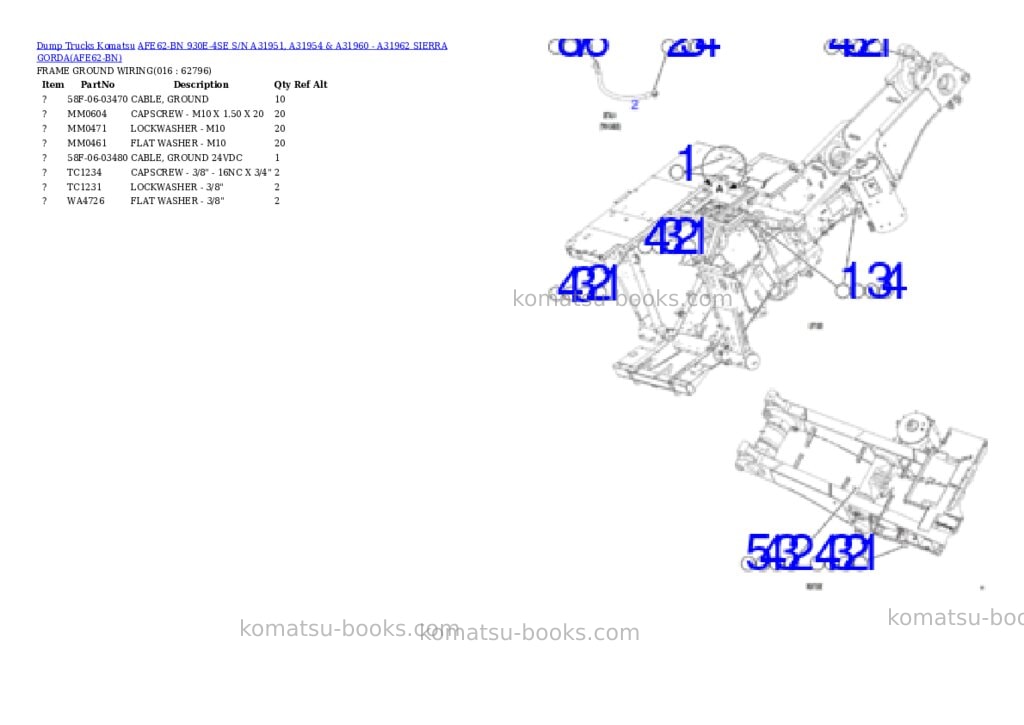 Komatsu afe62-bn 930e-4se s/n a31951, a31954 & a31960 - a31962 sierra gorda Parts catalog cover Page 8