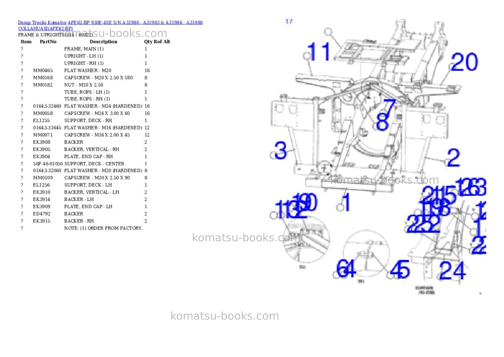 Komatsu afe62-bp 930e-4se s/n a31980 - a31983 & a31986 - a31988 collahuasi Parts catalog cover Page 7 Komatsu afe62-bp 930e-4se s/n a31980 - a31983 & a31986 - a31988 collahuasi Parts catalog cover Page 7