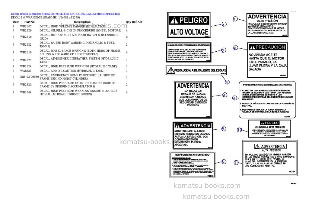 Komatsu afe62-bq 930e-4se s/n a31992 las bambas Parts catalog cover