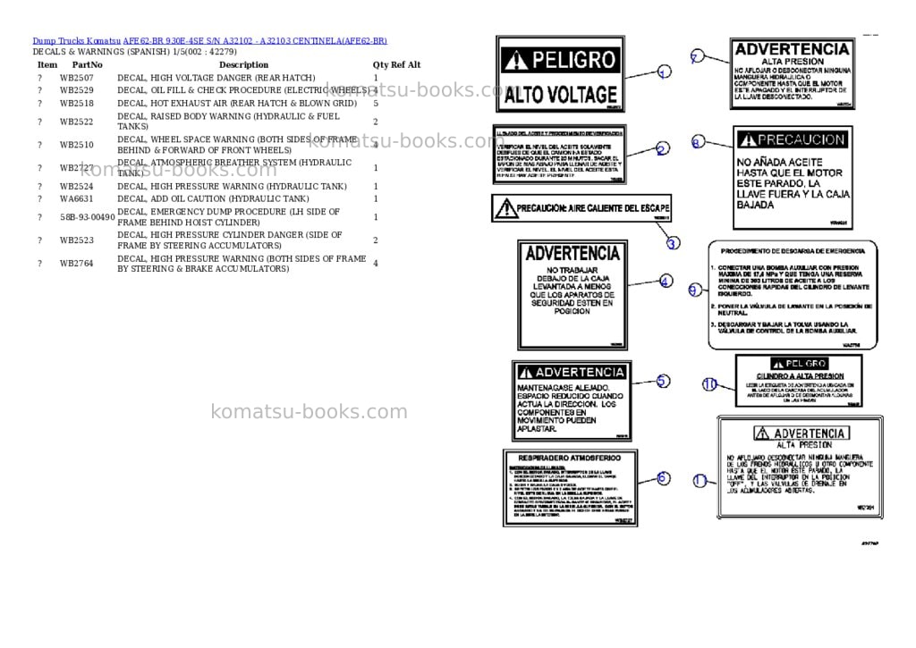 Komatsu AFE62-BR 930E-4SE S/N A32102 - A32103 CENTINELA Parts catalog cover
