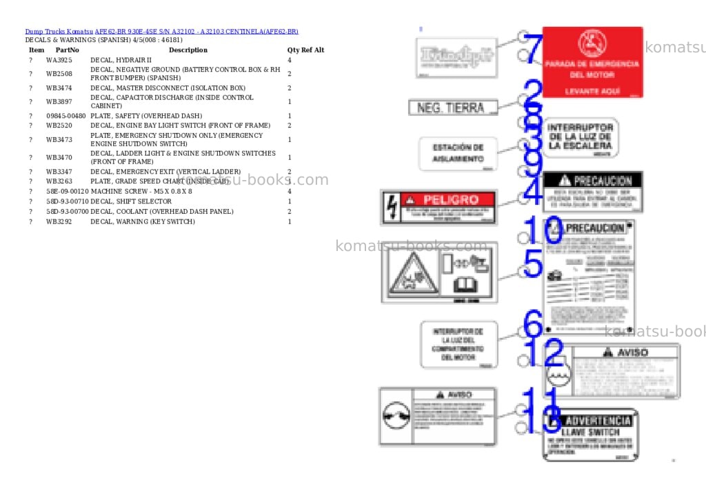 Komatsu AFE62-BR 930E-4SE S/N A32102 - A32103 CENTINELA Parts catalog cover Page 4