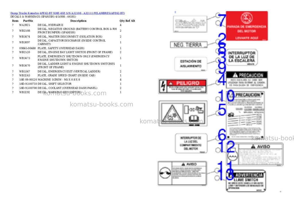 Komatsu afe62-bt 930e-4se s/n a32108 - a32111 pelambres Parts catalog cover Page 4