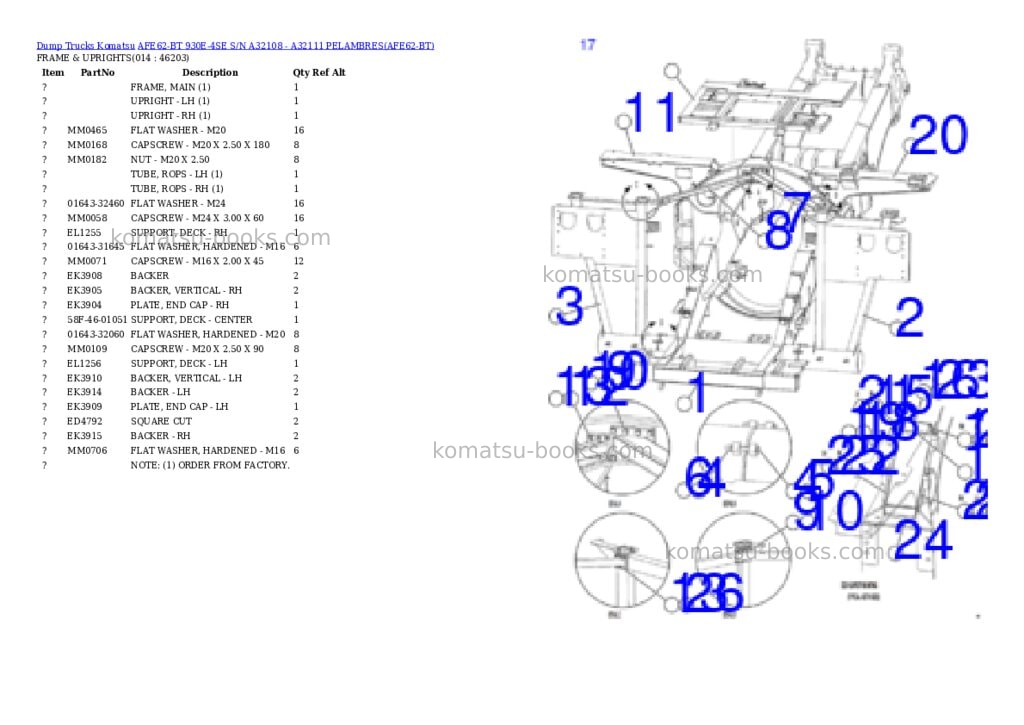 Komatsu afe62-bt 930e-4se s/n a32108 - a32111 pelambres Parts catalog cover Page 7