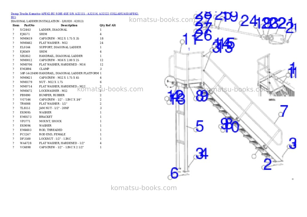 Komatsu AFE62-BU 930E-4SE S/N A32115 - A32116, A32122 COLLAHUASI Parts catalog cover Page 10 Komatsu AFE62-BU 930E-4SE S/N A32115 - A32116, A32122 COLLAHUASI Parts catalog cover Page 10