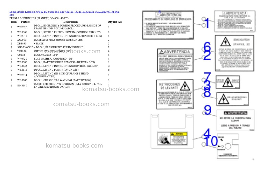 Komatsu AFE62-BU 930E-4SE S/N A32115 - A32116, A32122 COLLAHUASI Parts catalog cover Page 3 Komatsu AFE62-BU 930E-4SE S/N A32115 - A32116, A32122 COLLAHUASI Parts catalog cover Page 3