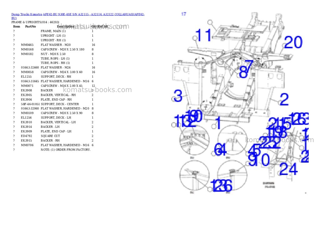 Komatsu AFE62-BU 930E-4SE S/N A32115 - A32116, A32122 COLLAHUASI Parts catalog cover Page 7 Komatsu AFE62-BU 930E-4SE S/N A32115 - A32116, A32122 COLLAHUASI Parts catalog cover Page 7