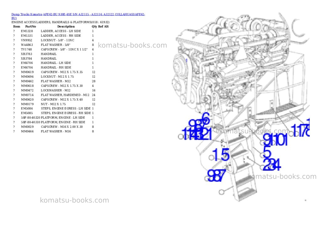 Komatsu AFE62-BU 930E-4SE S/N A32115 - A32116, A32122 COLLAHUASI Parts catalog cover Page 9 Komatsu AFE62-BU 930E-4SE S/N A32115 - A32116, A32122 COLLAHUASI Parts catalog cover Page 9