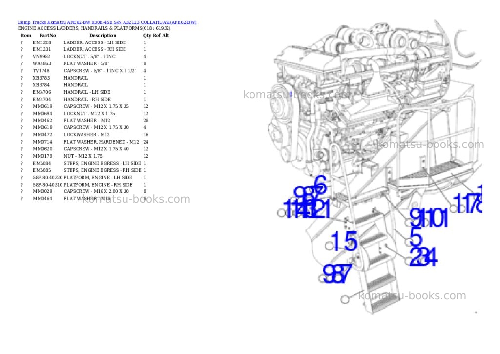 Komatsu AFE62-BW 930E-4SE S/N A32123 COLLAHUASI Parts catalog cover Page 9 Komatsu AFE62-BW 930E-4SE S/N A32123 COLLAHUASI Parts catalog cover Page 9