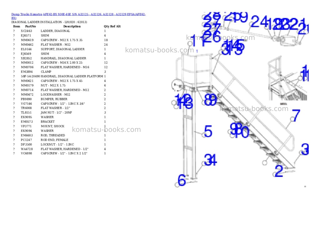 Komatsu AFE62-BX 930E-4SE S/N A32125 - A32126, A32128 - A32129 EPSA Parts catalog cover Page 10