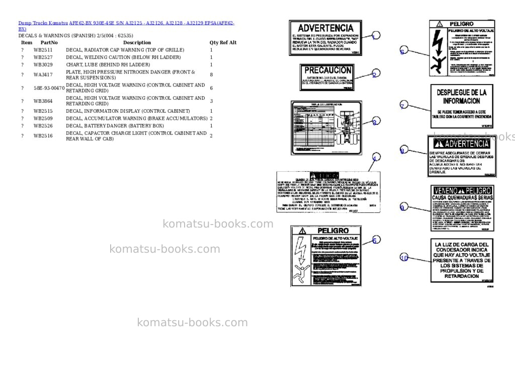 Komatsu AFE62-BX 930E-4SE S/N A32125 - A32126, A32128 - A32129 EPSA Parts catalog cover Page 2