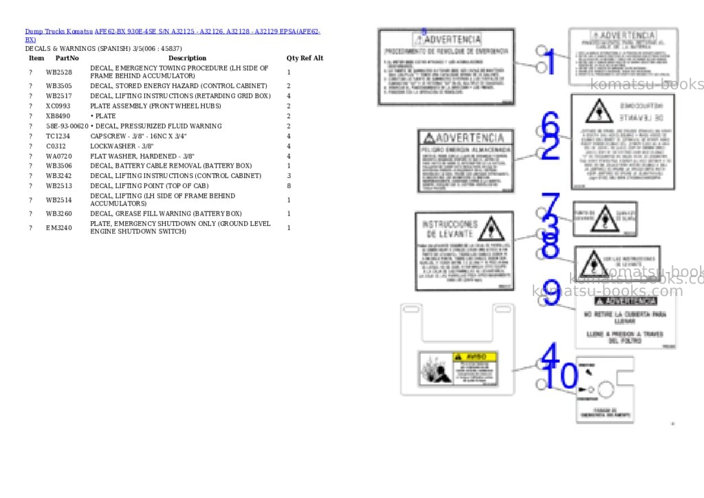 Komatsu AFE62-BX 930E-4SE S/N A32125 - A32126, A32128 - A32129 EPSA Parts catalog cover Page 3