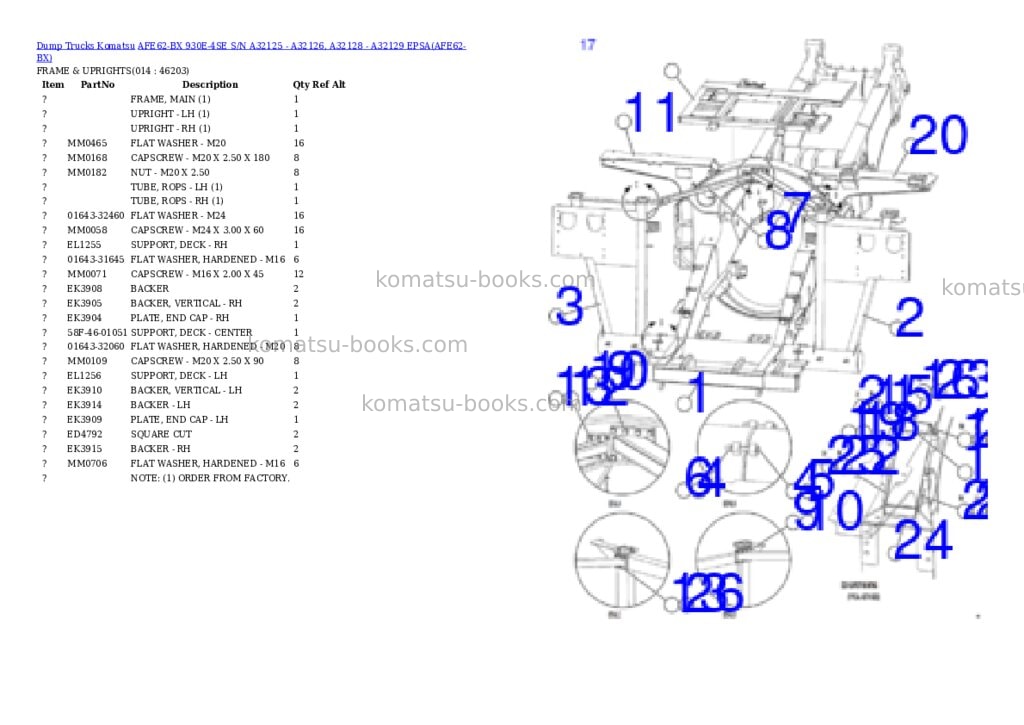 Komatsu AFE62-BX 930E-4SE S/N A32125 - A32126, A32128 - A32129 EPSA Parts catalog cover Page 7