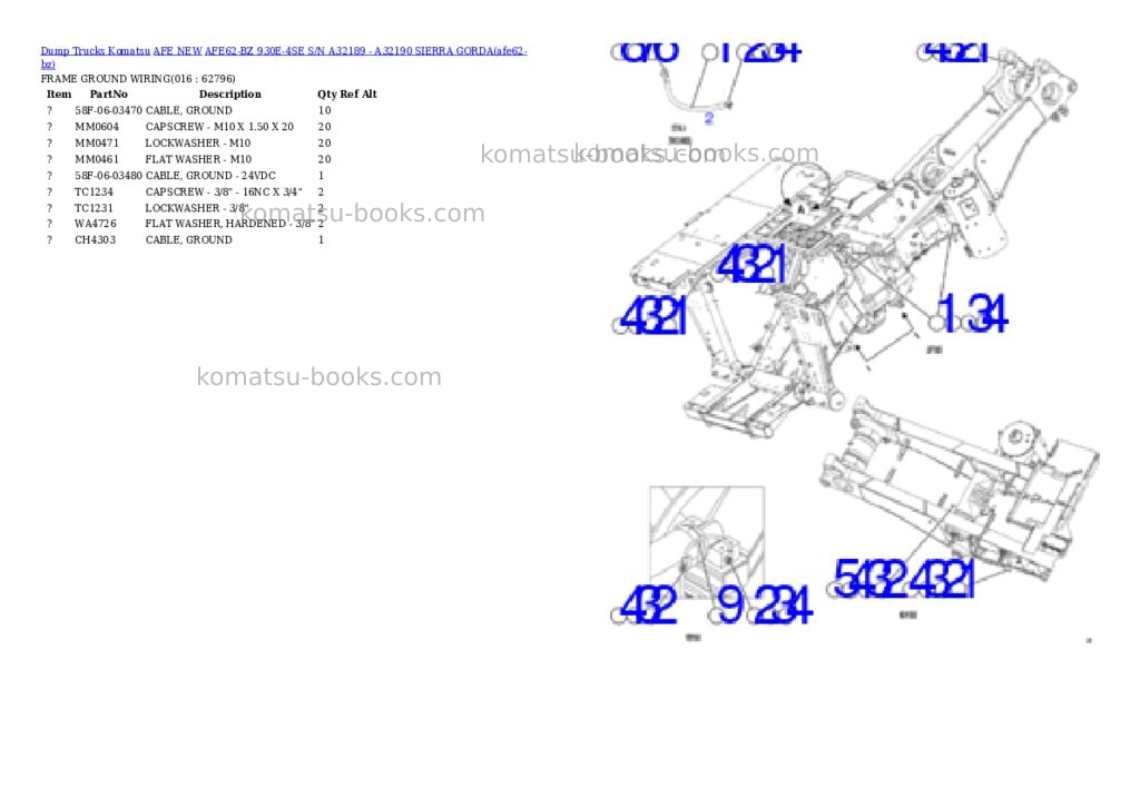 Komatsu AFE62-BZ 930E-4SE S/N A32189 - A32190 SIERRA GORDA Parts catalog cover Page 8