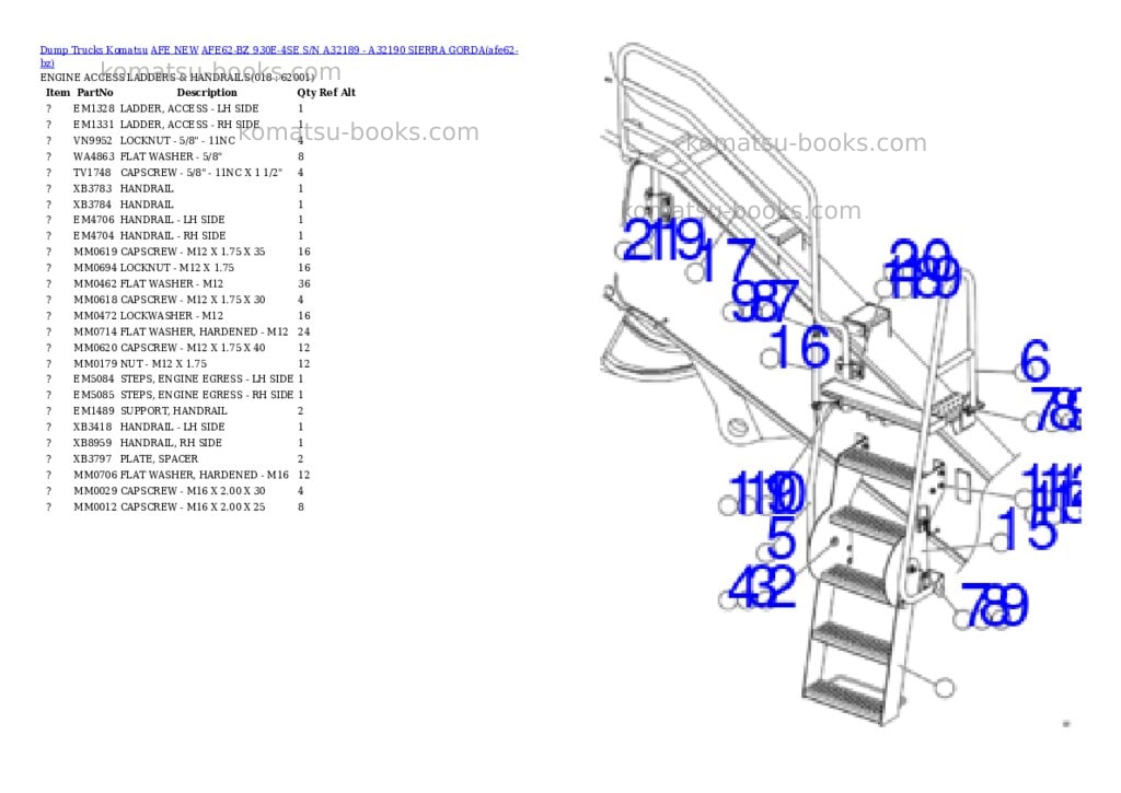 Komatsu AFE62-BZ 930E-4SE S/N A32189 - A32190 SIERRA GORDA Parts catalog cover Page 9