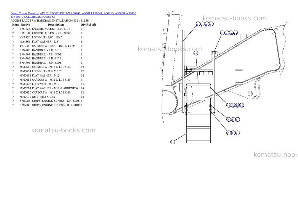 Komatsu afe62-c 930e-4se s/n a30641, a30643-a30644, a30655, a30658, a30660 & a30677 collahuasi Parts catalog cover Page 6 Komatsu afe62-c 930e-4se s/n a30641, a30643-a30644, a30655, a30658, a30660 & a30677 collahuasi Parts catalog cover Page 6