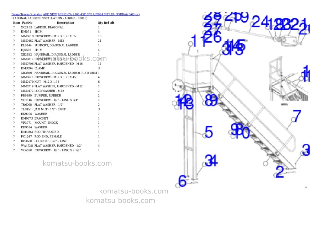 Komatsu AFE62-CA 930E-4SE S/N A32024 SIERRA GORDA Parts catalog cover Page 10