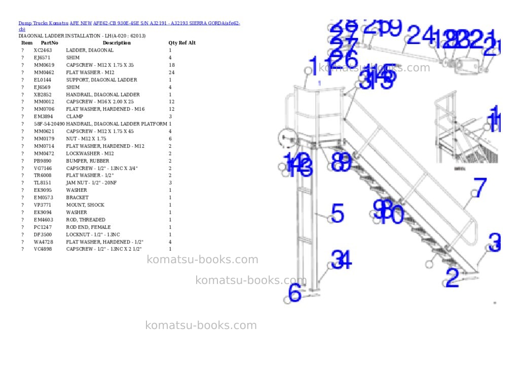 Komatsu AFE62-CB 930E-4SE S/N A32191 - A32193 SIERRA GORDA Parts catalog cover Page 10 Komatsu AFE62-CB 930E-4SE S/N A32191 - A32193 SIERRA GORDA Parts catalog cover Page 10