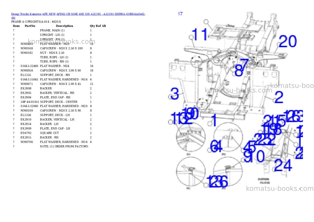 Komatsu AFE62-CB 930E-4SE S/N A32191 - A32193 SIERRA GORDA Parts catalog cover Page 7 Komatsu AFE62-CB 930E-4SE S/N A32191 - A32193 SIERRA GORDA Parts catalog cover Page 7