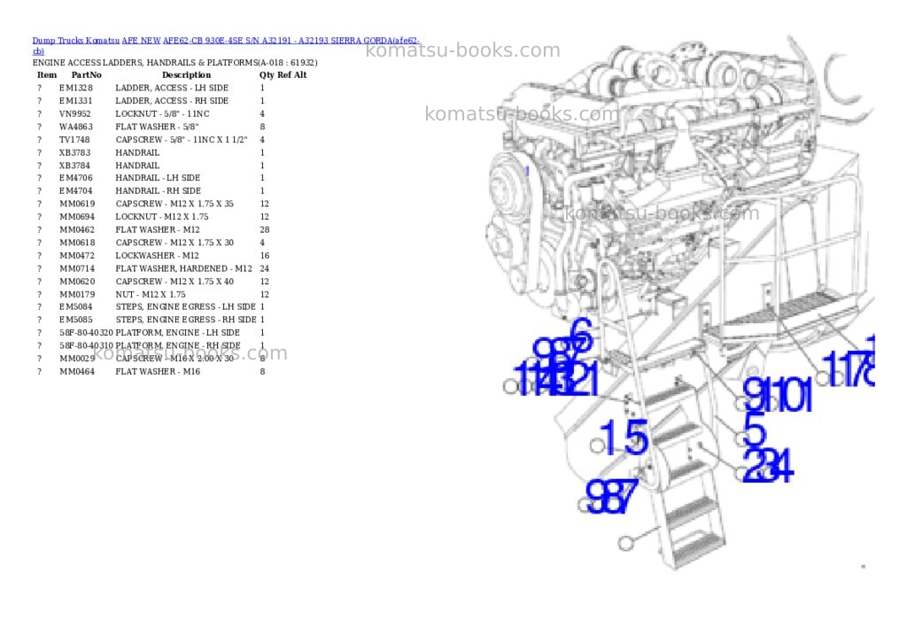 Komatsu AFE62-CB 930E-4SE S/N A32191 - A32193 SIERRA GORDA Parts catalog cover Page 9 Komatsu AFE62-CB 930E-4SE S/N A32191 - A32193 SIERRA GORDA Parts catalog cover Page 9