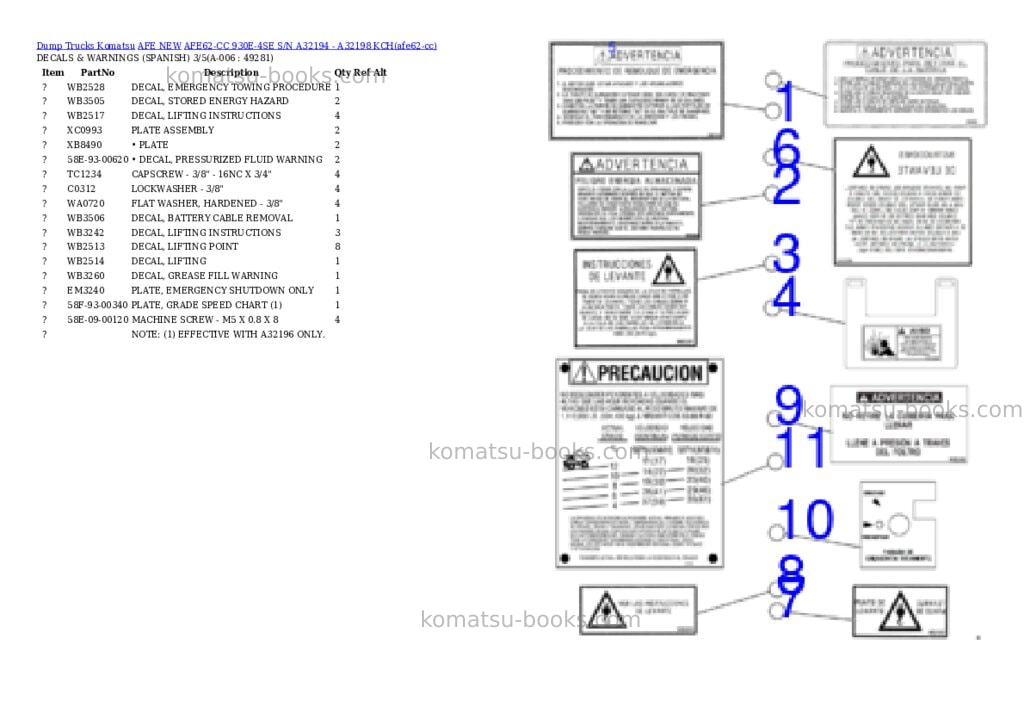 Komatsu AFE62-CC 930E-4SE S/N A32194 - A32198 KCH Parts catalog cover Page 3 Komatsu AFE62-CC 930E-4SE S/N A32194 - A32198 KCH Parts catalog cover Page 3