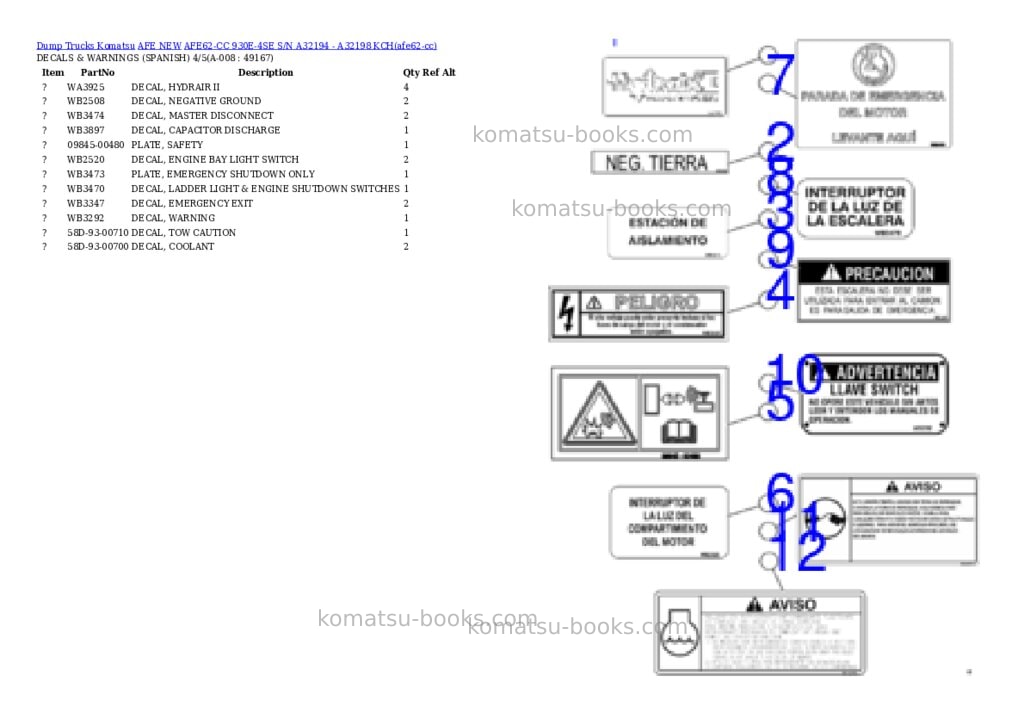 Komatsu AFE62-CC 930E-4SE S/N A32194 - A32198 KCH Parts catalog cover Page 4 Komatsu AFE62-CC 930E-4SE S/N A32194 - A32198 KCH Parts catalog cover Page 4