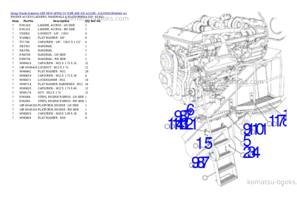 Komatsu AFE62-CC 930E-4SE S/N A32194 - A32198 KCH Parts catalog cover Page 9 Komatsu AFE62-CC 930E-4SE S/N A32194 - A32198 KCH Parts catalog cover Page 9