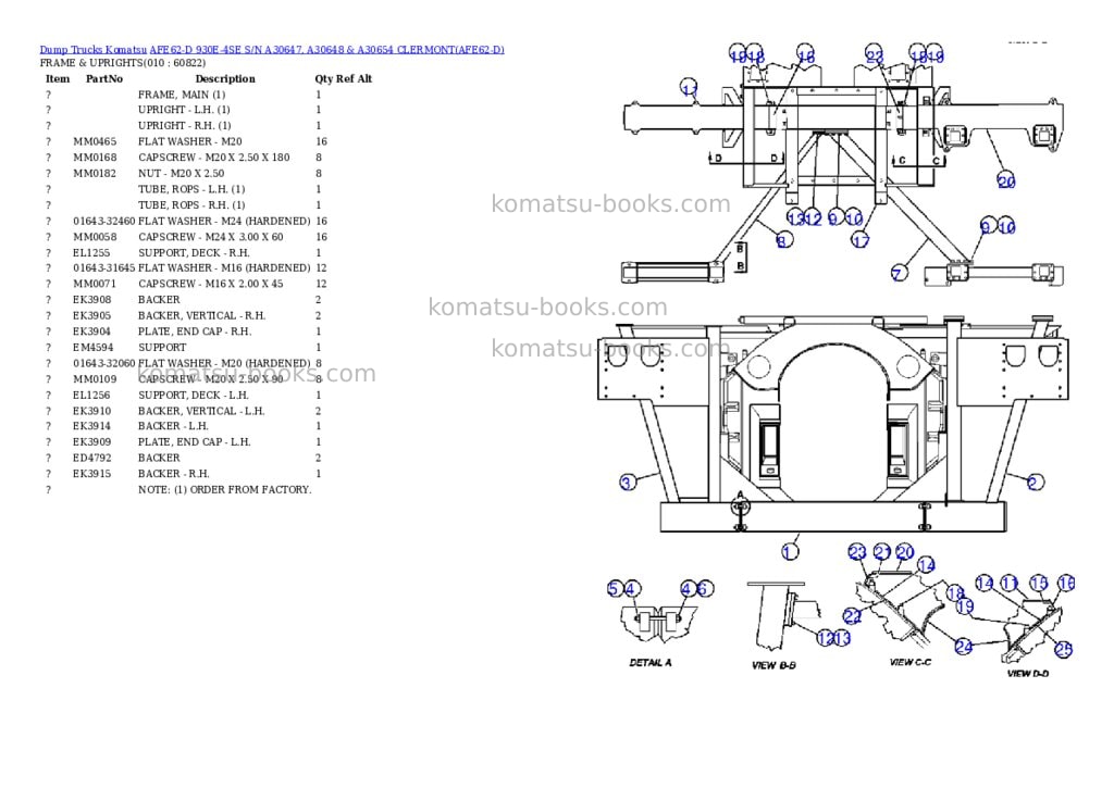 Komatsu afe62-d 930e-4se s/n a30647, a30648 & a30654 clermont Parts catalog cover