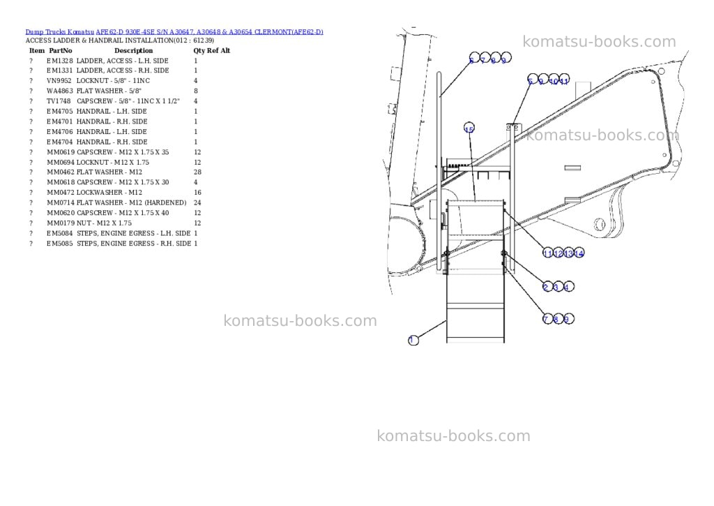 Komatsu afe62-d 930e-4se s/n a30647, a30648 & a30654 clermont Parts catalog cover Page 2