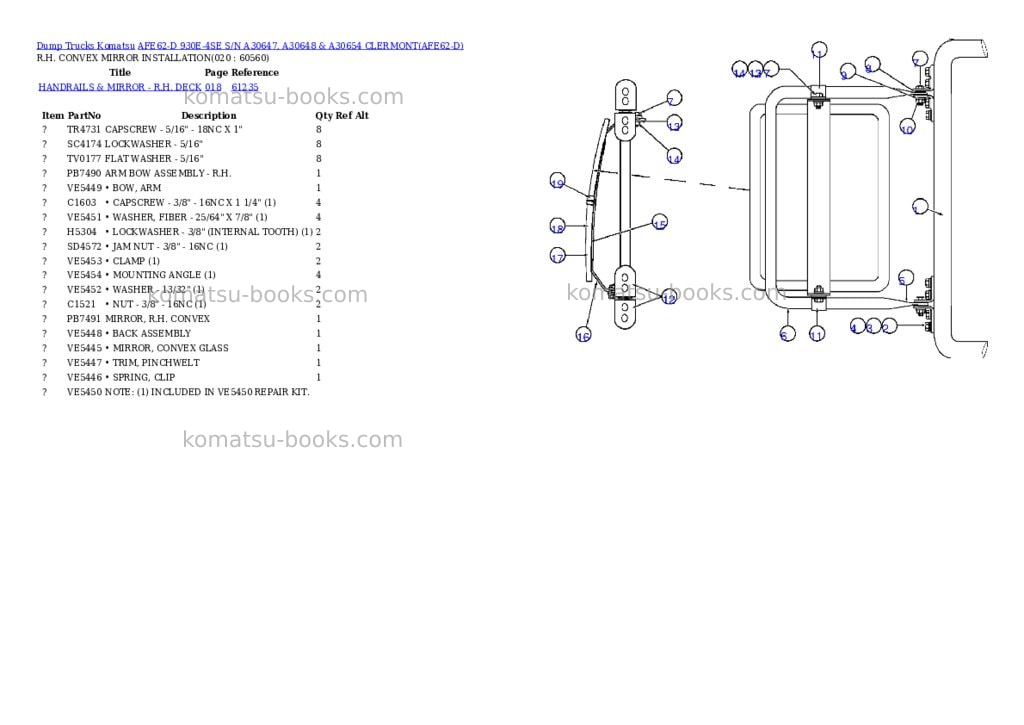Komatsu afe62-d 930e-4se s/n a30647, a30648 & a30654 clermont Parts catalog cover Page 6