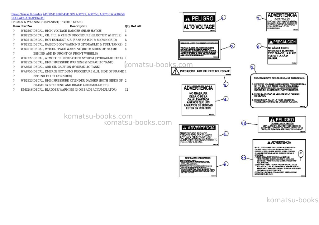 Komatsu afe62-e 930e-4se s/n a30727, a30753, a30755 & a30756 collahuasi Parts catalog cover Komatsu afe62-e 930e-4se s/n a30727, a30753, a30755 & a30756 collahuasi Parts catalog cover