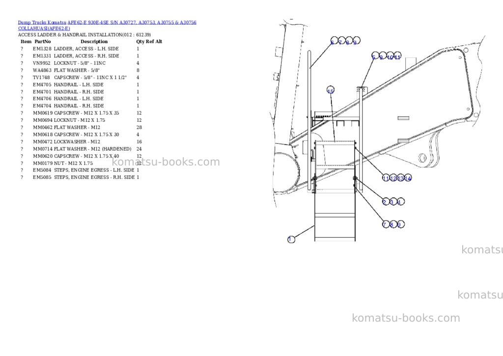 Komatsu afe62-e 930e-4se s/n a30727, a30753, a30755 & a30756 collahuasi Parts catalog cover Page 6 Komatsu afe62-e 930e-4se s/n a30727, a30753, a30755 & a30756 collahuasi Parts catalog cover Page 6