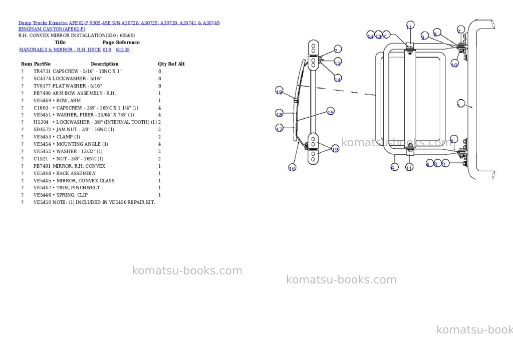Komatsu afe62-f 930e-4se s/n a30728, a30729, a30739, a30741 & a30749 bingham canyon Parts catalog cover Page 10