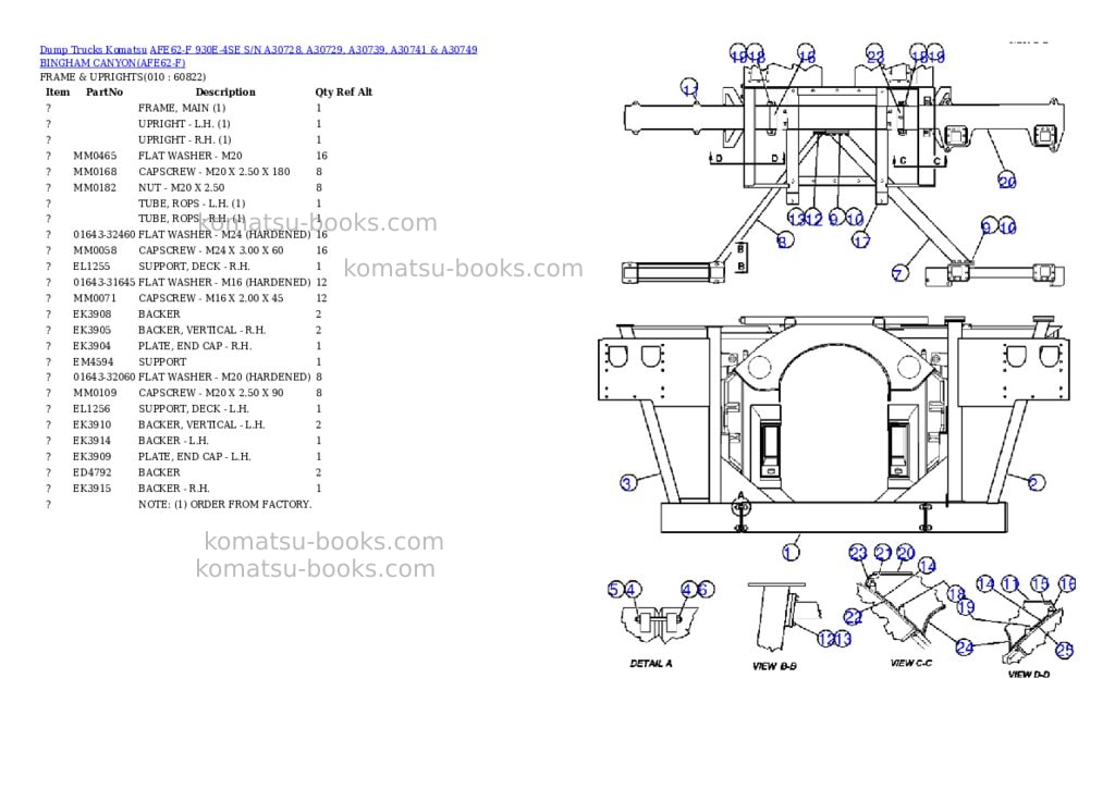 Komatsu afe62-f 930e-4se s/n a30728, a30729, a30739, a30741 & a30749 bingham canyon Parts catalog cover Page 5