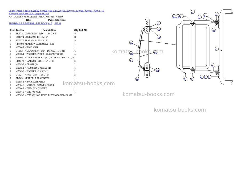 Komatsu afe62-g 930e-4se s/n a30769, a30770, a30780, a30781, a30797 & a30799 bingham canyon Parts catalog cover Page 10