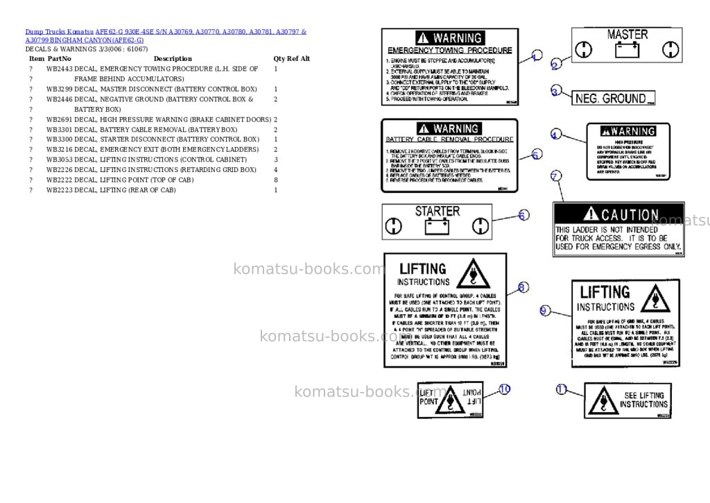 Komatsu afe62-g 930e-4se s/n a30769, a30770, a30780, a30781, a30797 & a30799 bingham canyon Parts catalog cover Page 3