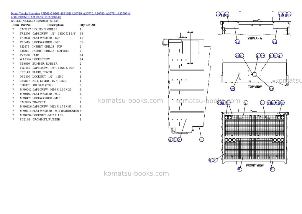 Komatsu afe62-g 930e-4se s/n a30769, a30770, a30780, a30781, a30797 & a30799 bingham canyon Parts catalog cover Page 4