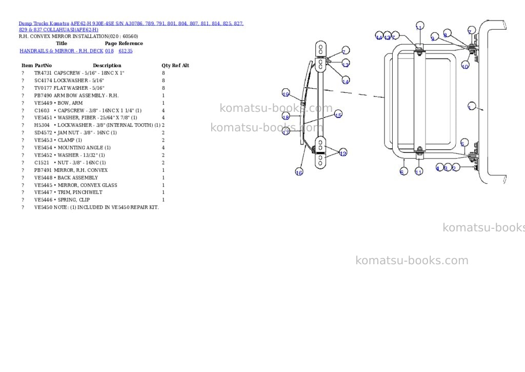 Komatsu afe62-h 930e-4se s/n a30786, 789, 791, 801, 804, 807, 811, 814, 825, 827, 829 & 837 collahuasi Parts catalog cover Page 10