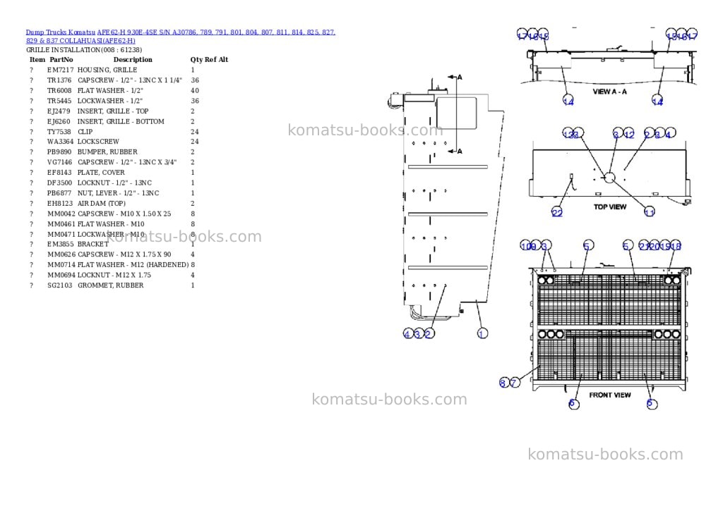 Komatsu afe62-h 930e-4se s/n a30786, 789, 791, 801, 804, 807, 811, 814, 825, 827, 829 & 837 collahuasi Parts catalog cover Page 4