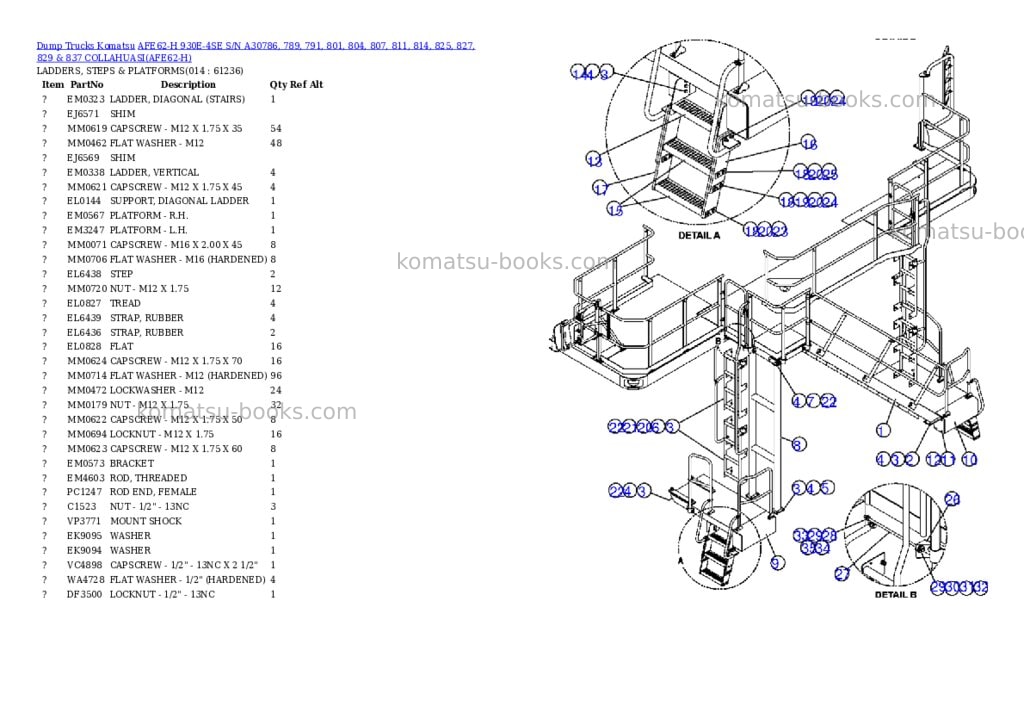 Komatsu afe62-h 930e-4se s/n a30786, 789, 791, 801, 804, 807, 811, 814, 825, 827, 829 & 837 collahuasi Parts catalog cover Page 7