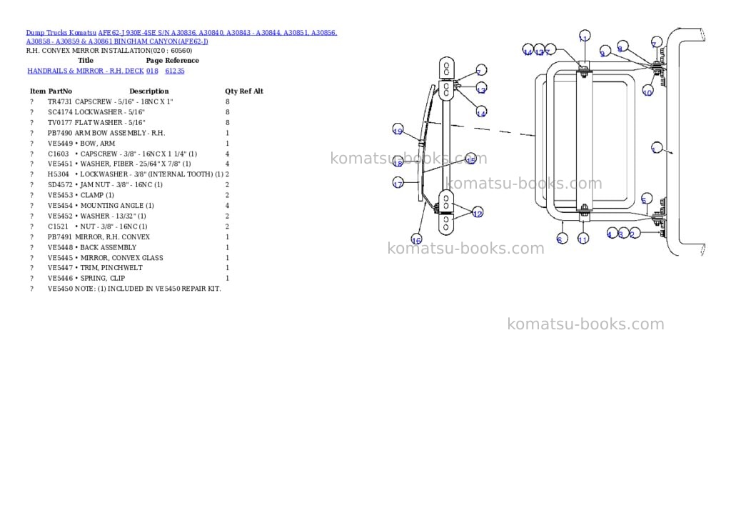 Komatsu afe62-j 930e-4se s/n a30836, a30840, a30843 - a30844, a30851, a30856, a30858 - a30859 & a30861 bingham canyon Parts catalog cover Page 10