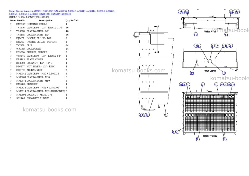 Komatsu afe62-j 930e-4se s/n a30836, a30840, a30843 - a30844, a30851, a30856, a30858 - a30859 & a30861 bingham canyon Parts catalog cover Page 4