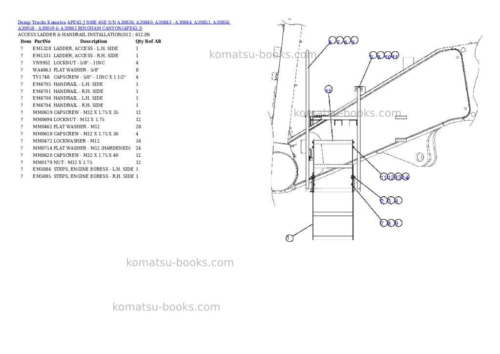 Komatsu afe62-j 930e-4se s/n a30836, a30840, a30843 - a30844, a30851, a30856, a30858 - a30859 & a30861 bingham canyon Parts catalog cover Page 6