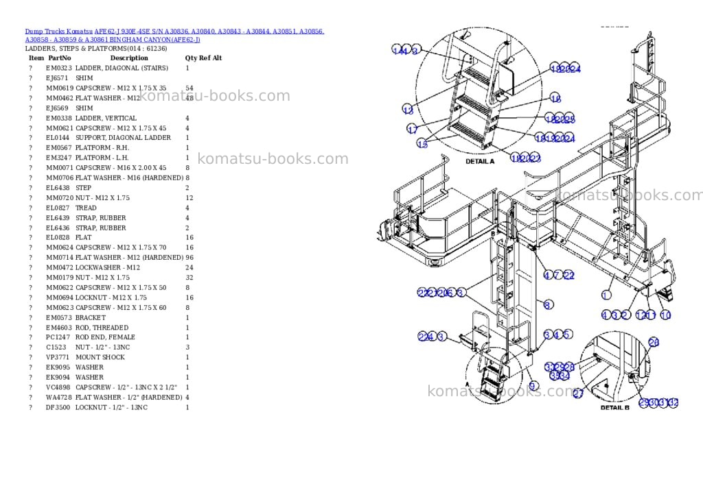 Komatsu afe62-j 930e-4se s/n a30836, a30840, a30843 - a30844, a30851, a30856, a30858 - a30859 & a30861 bingham canyon Parts catalog cover Page 7