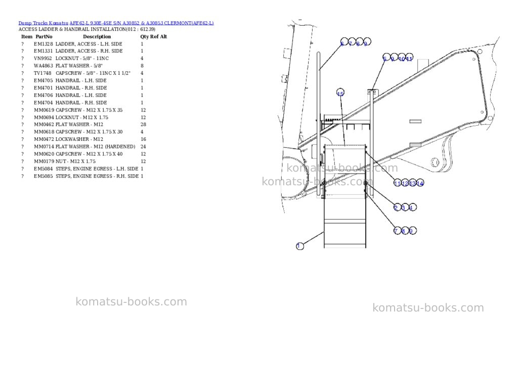 Komatsu afe62-l 930e-4se s/n a30852 & a30853 clermont Parts catalog cover Page 6 Komatsu afe62-l 930e-4se s/n a30852 & a30853 clermont Parts catalog cover Page 6