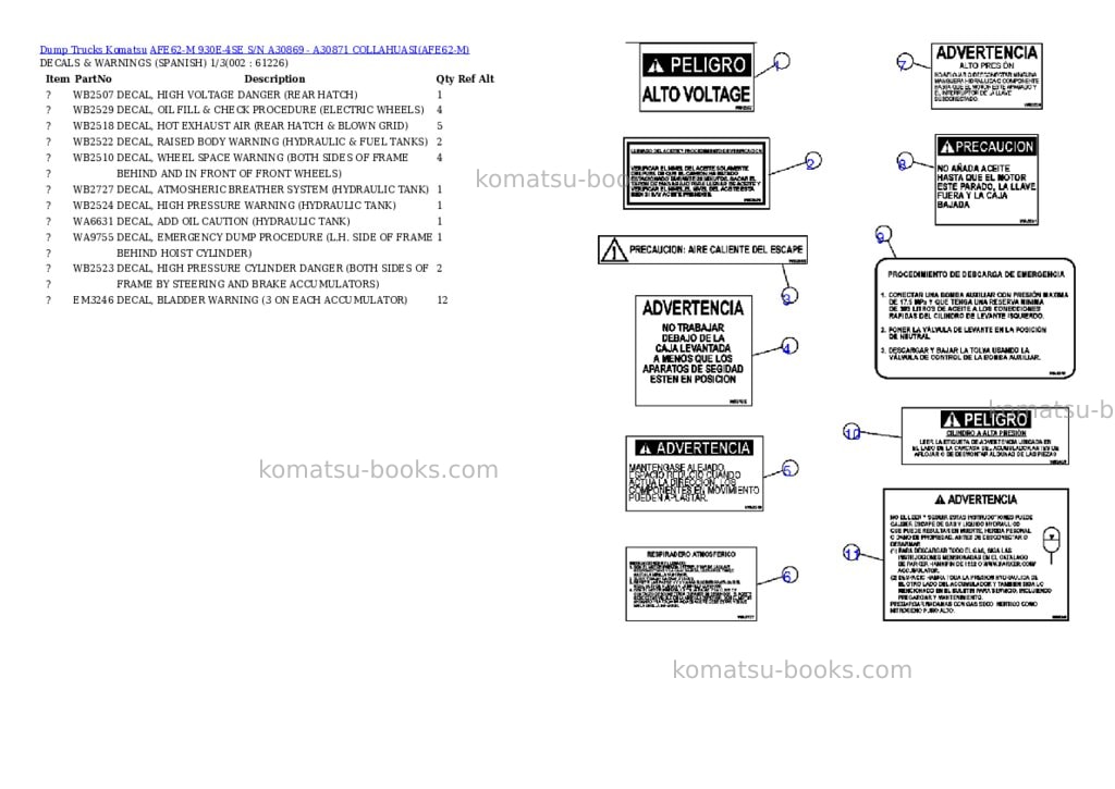 Komatsu afe62-m 930e-4se s/n a30869 - a30871 collahuasi Parts catalog cover