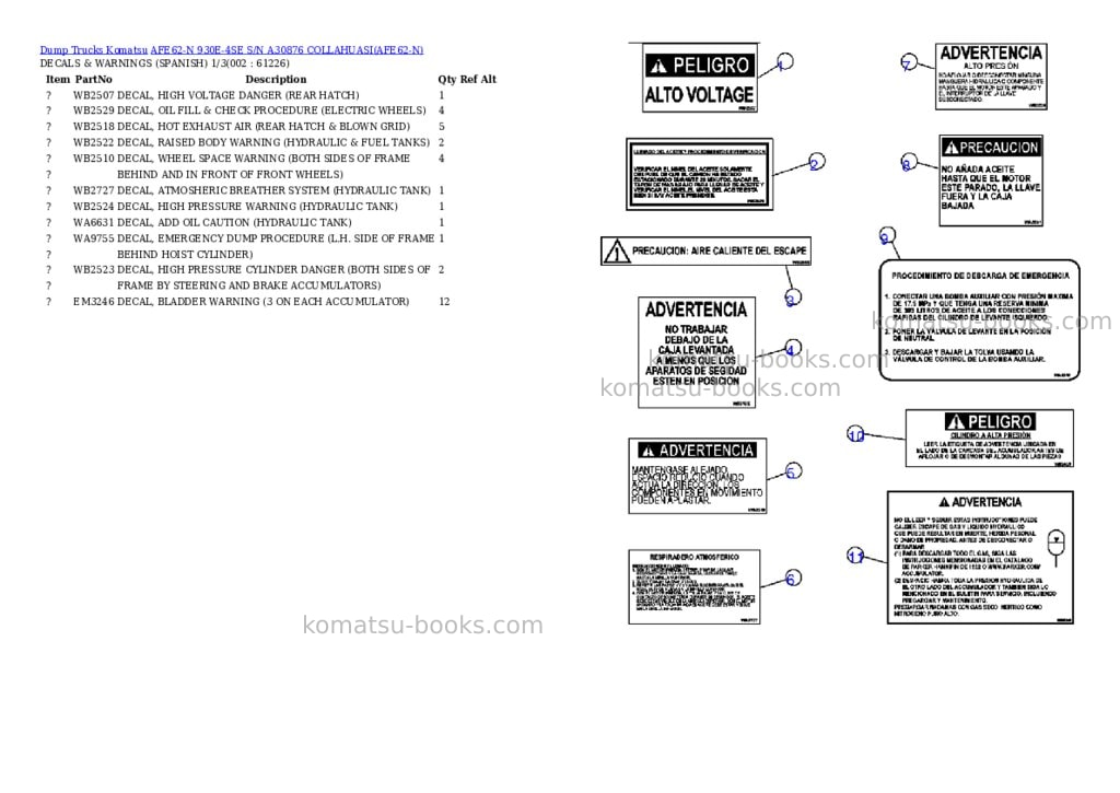 Komatsu afe62-n 930e-4se s/n a30876 collahuasi Parts catalog cover