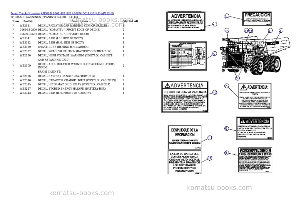 Komatsu afe62-n 930e-4se s/n a30876 collahuasi Parts catalog cover Page 2