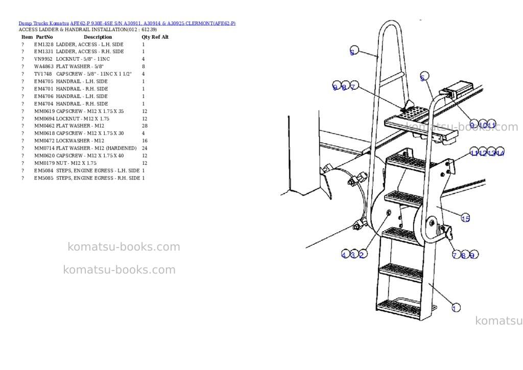 Komatsu afe62-p 930e-4se s/n a30911, a30914 & a30925 clermont Parts catalog cover Page 6 Komatsu afe62-p 930e-4se s/n a30911, a30914 & a30925 clermont Parts catalog cover Page 6
