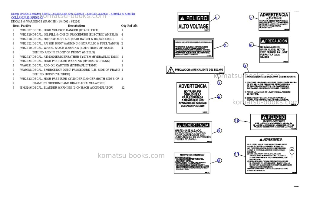 Komatsu afe62-q 930e-4se s/n a30928 - a30930, a30937 - a30943 & a30948 collahuasi Parts catalog cover Komatsu afe62-q 930e-4se s/n a30928 - a30930, a30937 - a30943 & a30948 collahuasi Parts catalog cover