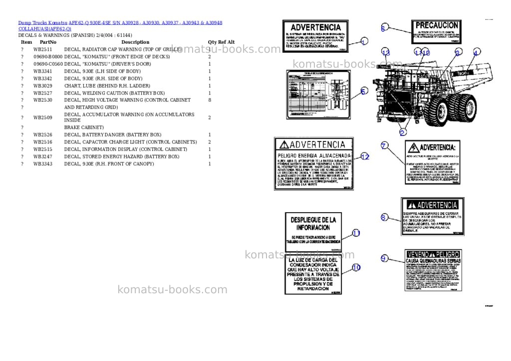 Komatsu afe62-q 930e-4se s/n a30928 - a30930, a30937 - a30943 & a30948 collahuasi Parts catalog cover Page 2 Komatsu afe62-q 930e-4se s/n a30928 - a30930, a30937 - a30943 & a30948 collahuasi Parts catalog cover Page 2